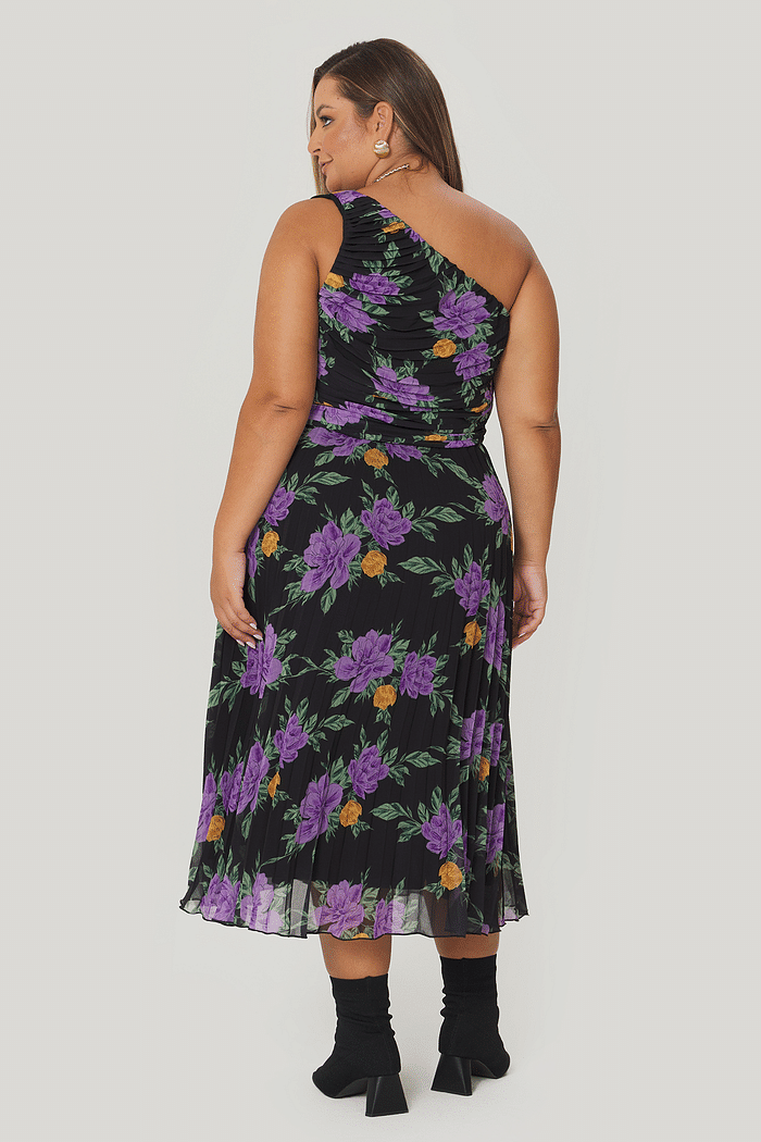 Vestido Plissado Midi Aurora Floral