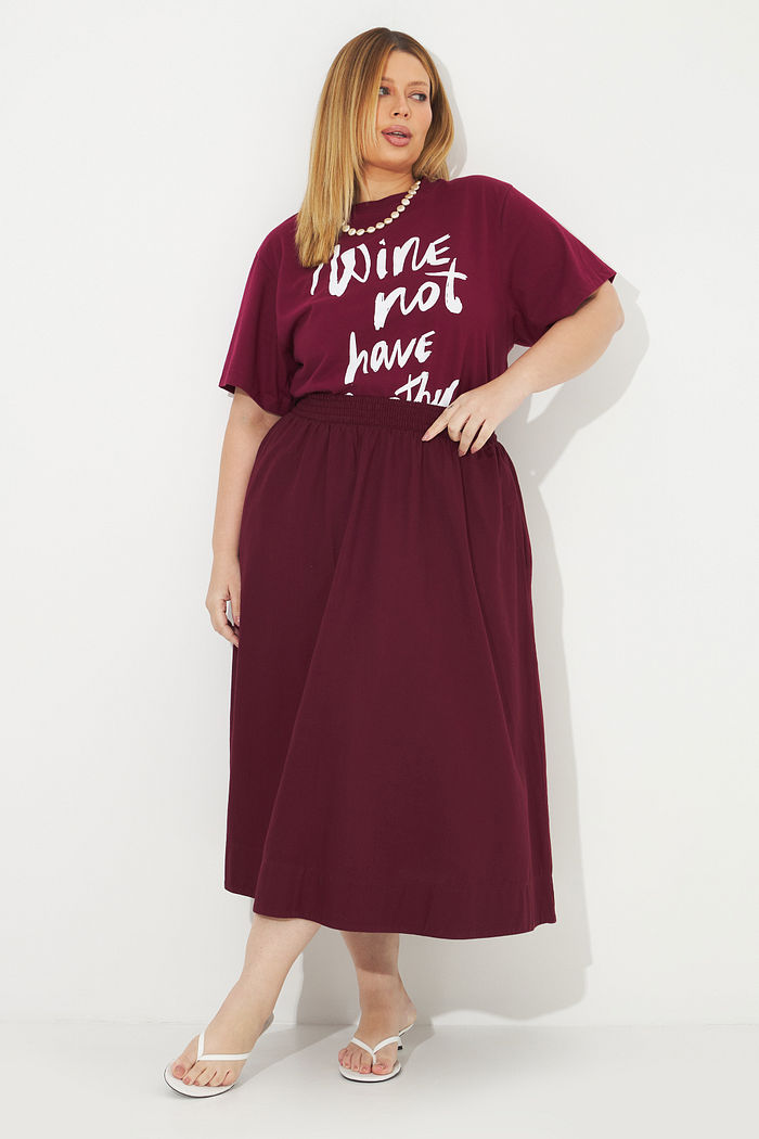 Saia Midi De Algodão Carolina Burgundy