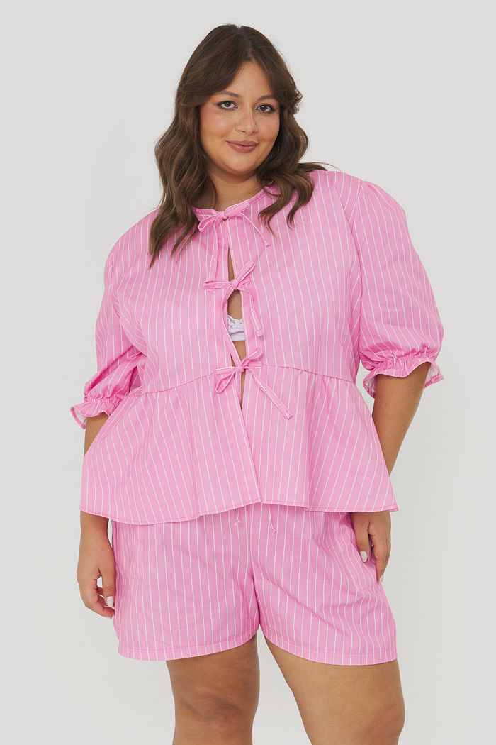 Blusa Com Amarração Amarílis Rosa Listrada