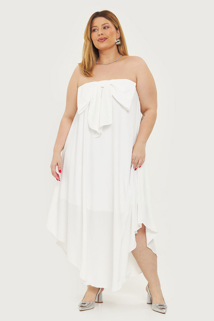 Vestido Assimétrico Sem Alças Maitê Off-White