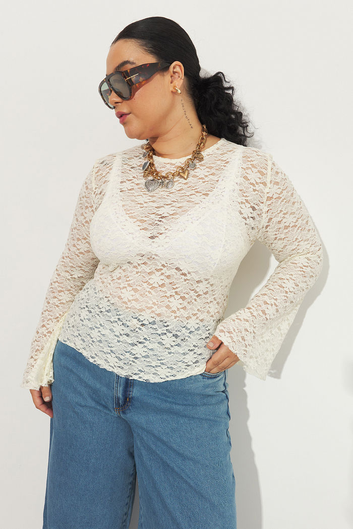 Blusa Manga Longa Renda Iolanda Cru