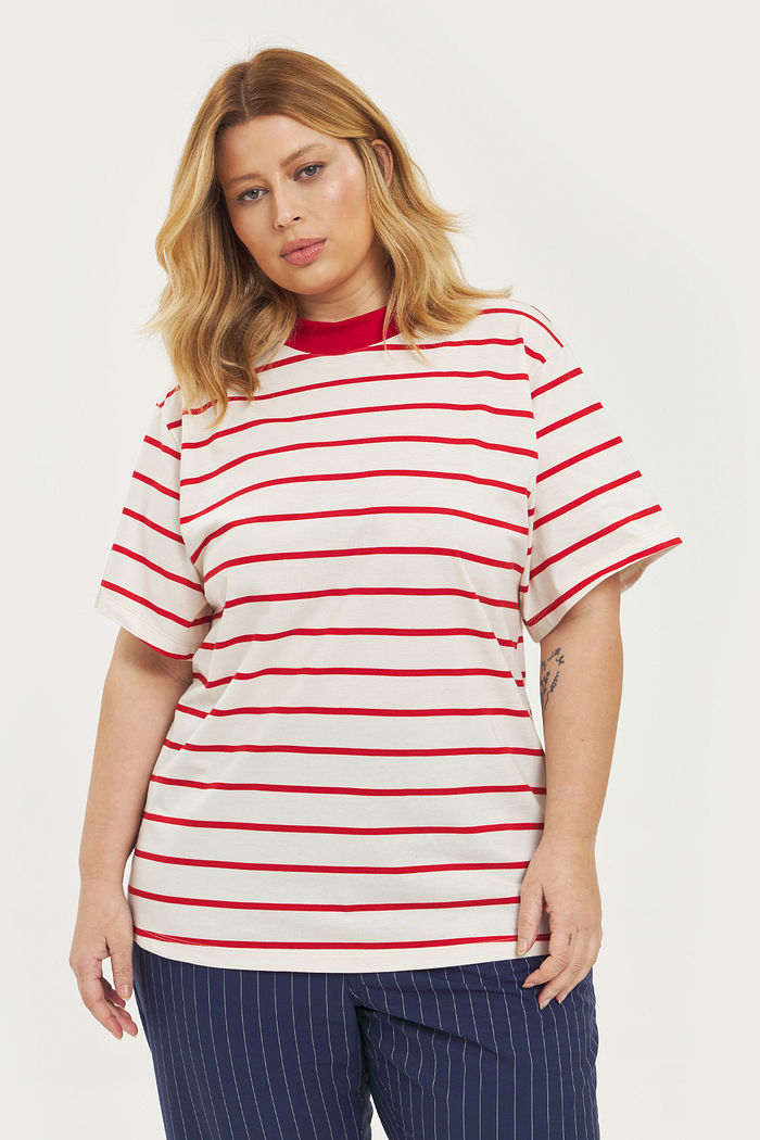 T-shirt Oversized Catarina Listrado Vermelho