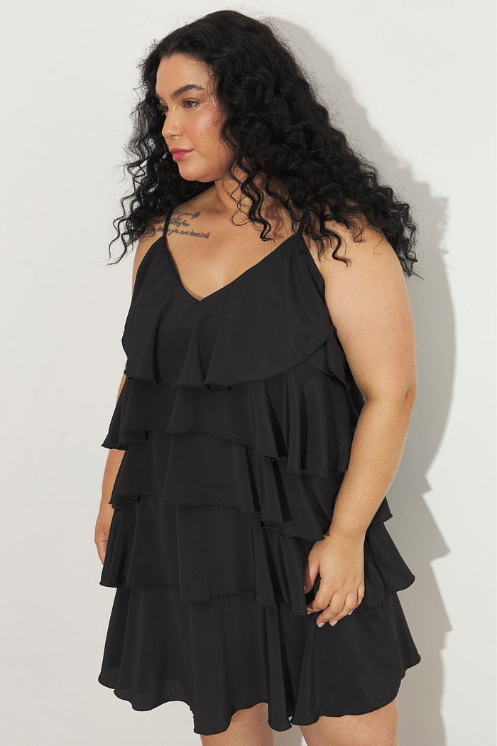 Vestido Com Babados Constantine Preto