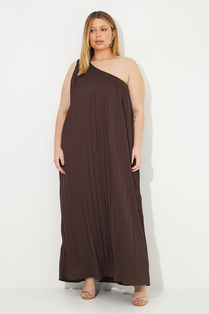 Vestido Longo Plissado Melissa Marrom