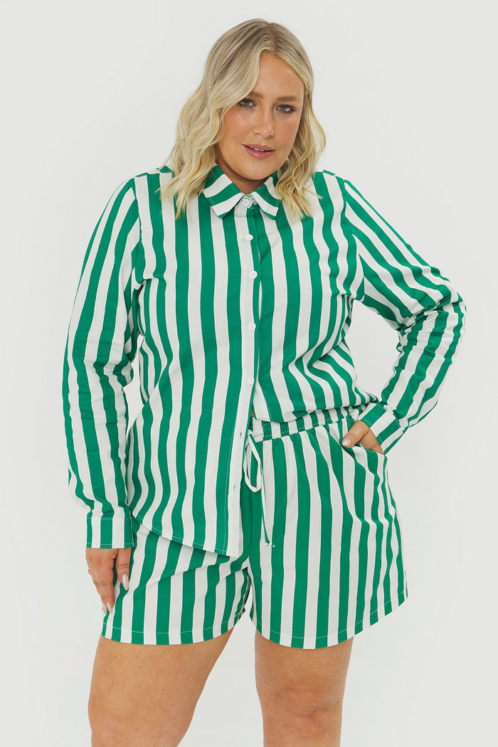 Camisa De Algodão Luisa Verde Listrada