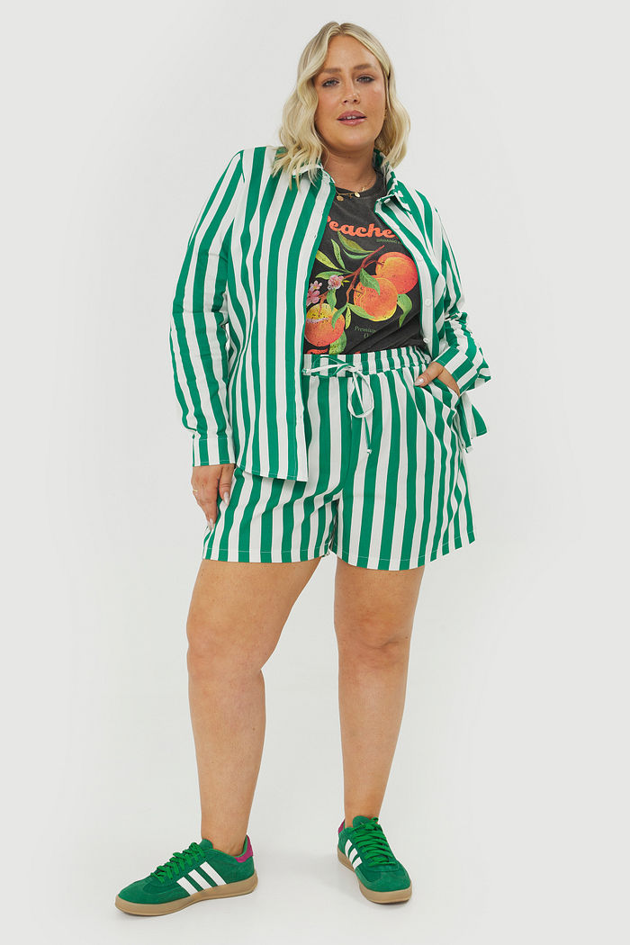 Short De Algodão Luisa Verde Listrado