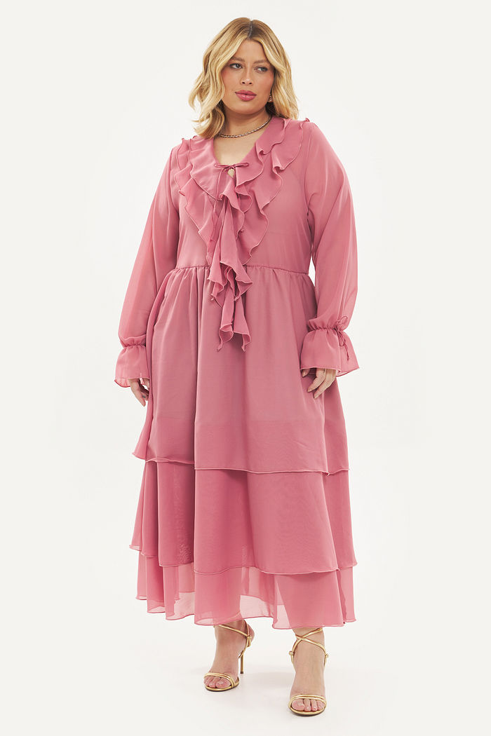 Vestido Chiffon Boho Luna Rosa Antigo