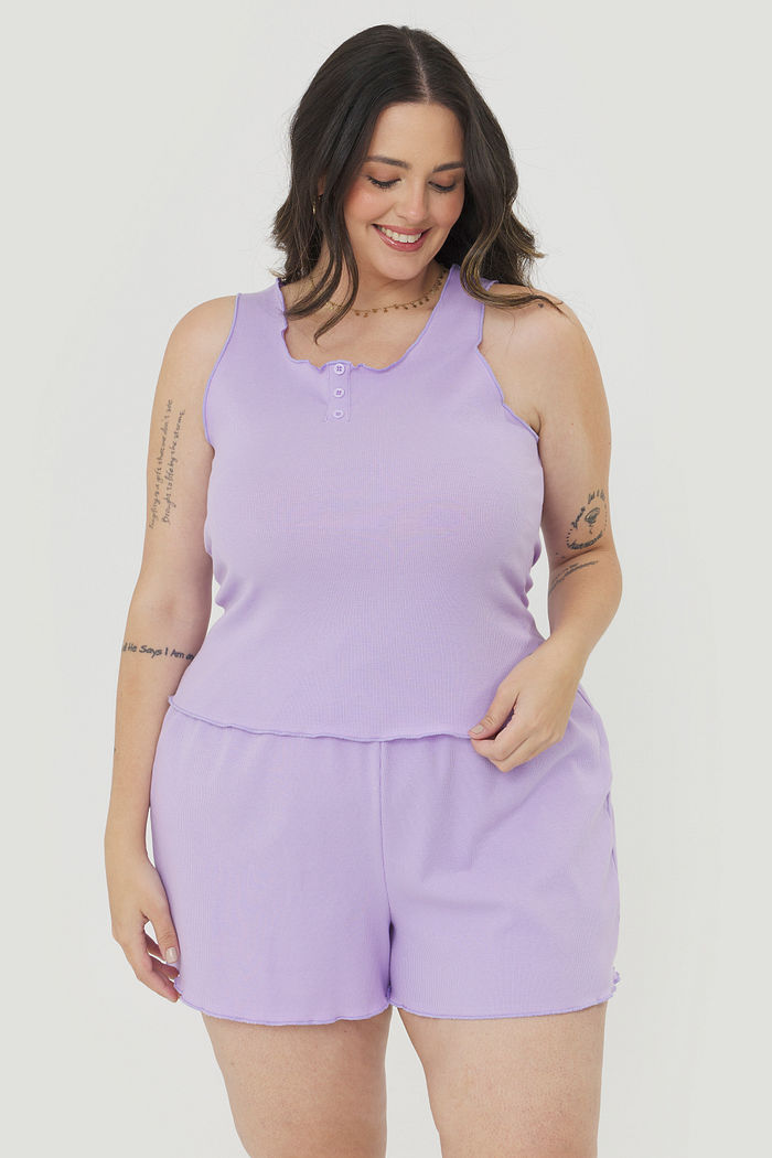 Conjunto Pijama Malha Canelada Anne Lilás