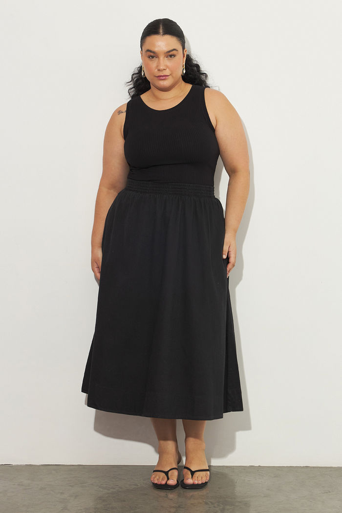 Saia Midi De Algodão Carolina Preto