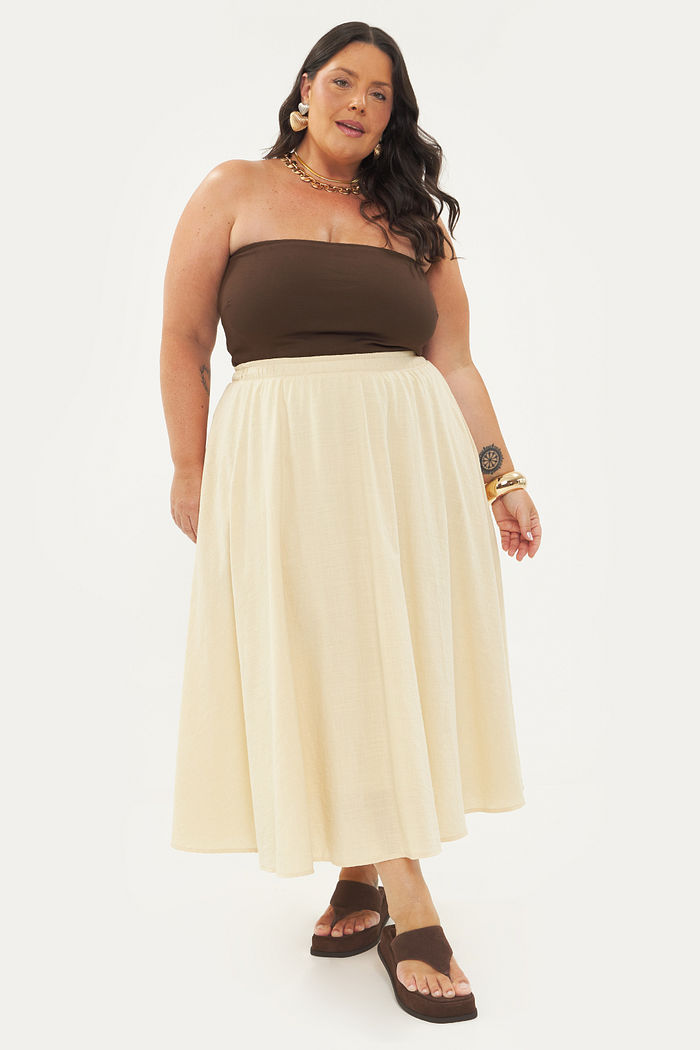Saia Midi De Algodão Mariana Natural