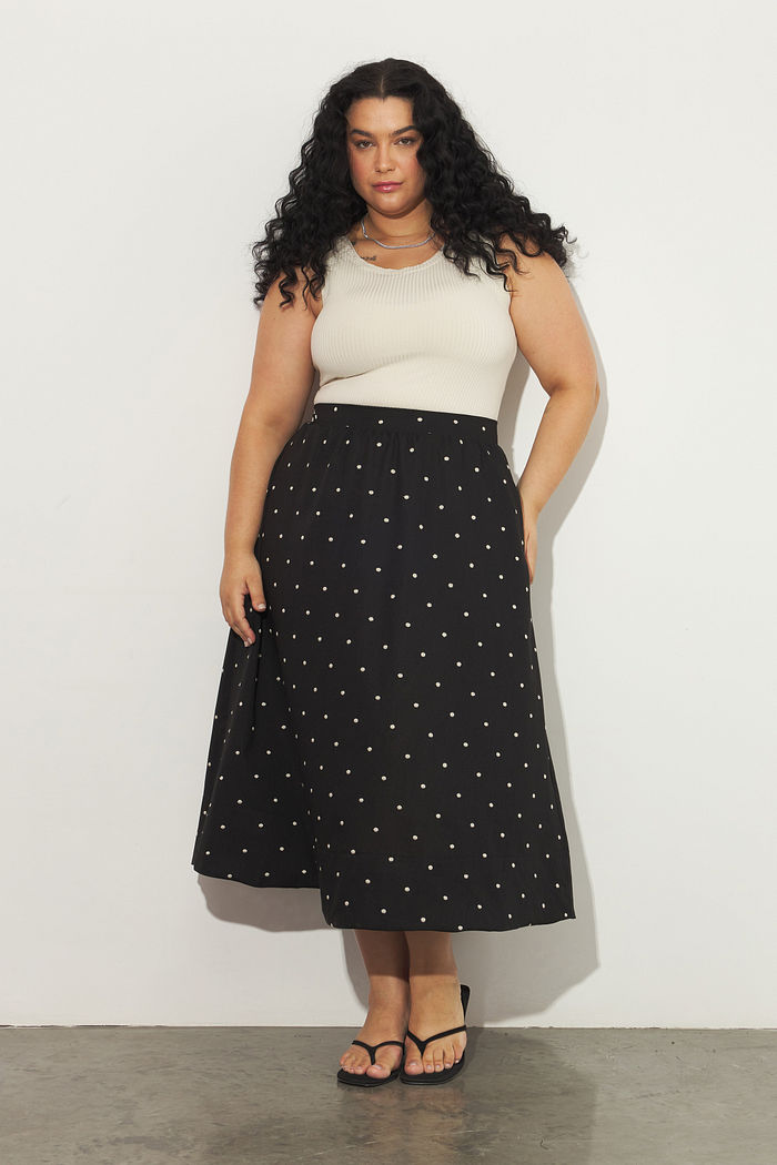 Saia Midi Evasê Doroty Poá