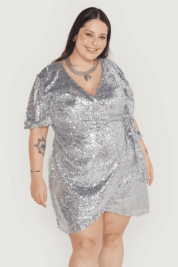 Vestido De Paetê Leona Prata