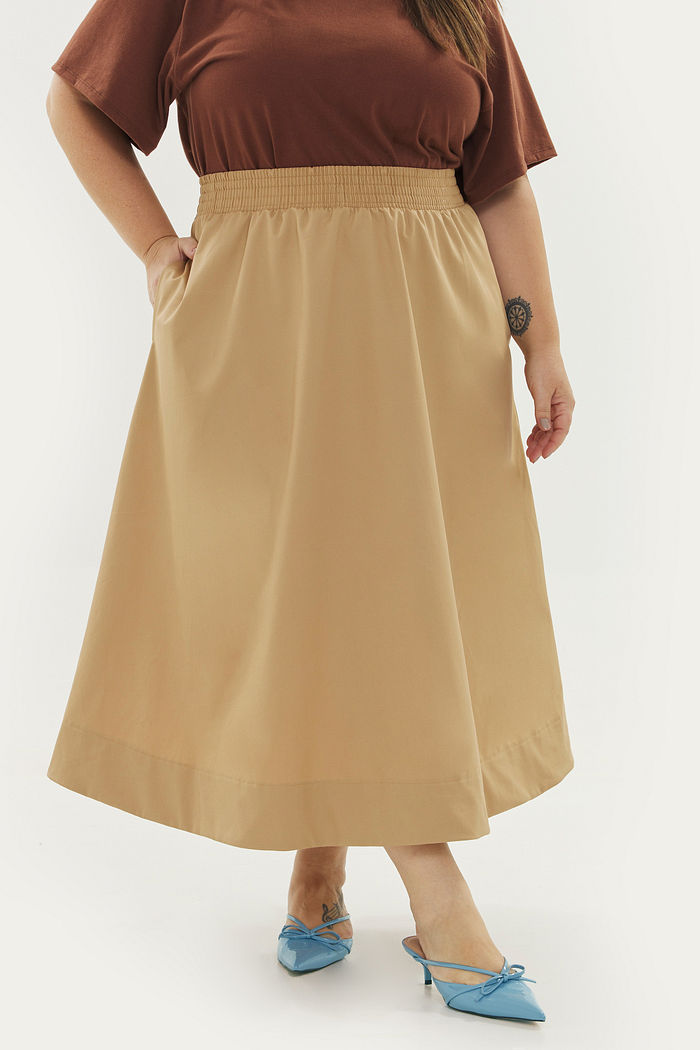 Saia Midi Algodão Carolina Camel