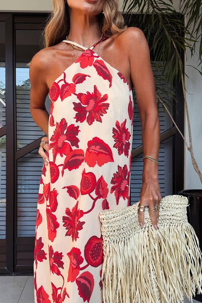 Vestido Noronha Floral Nude/Vermelho