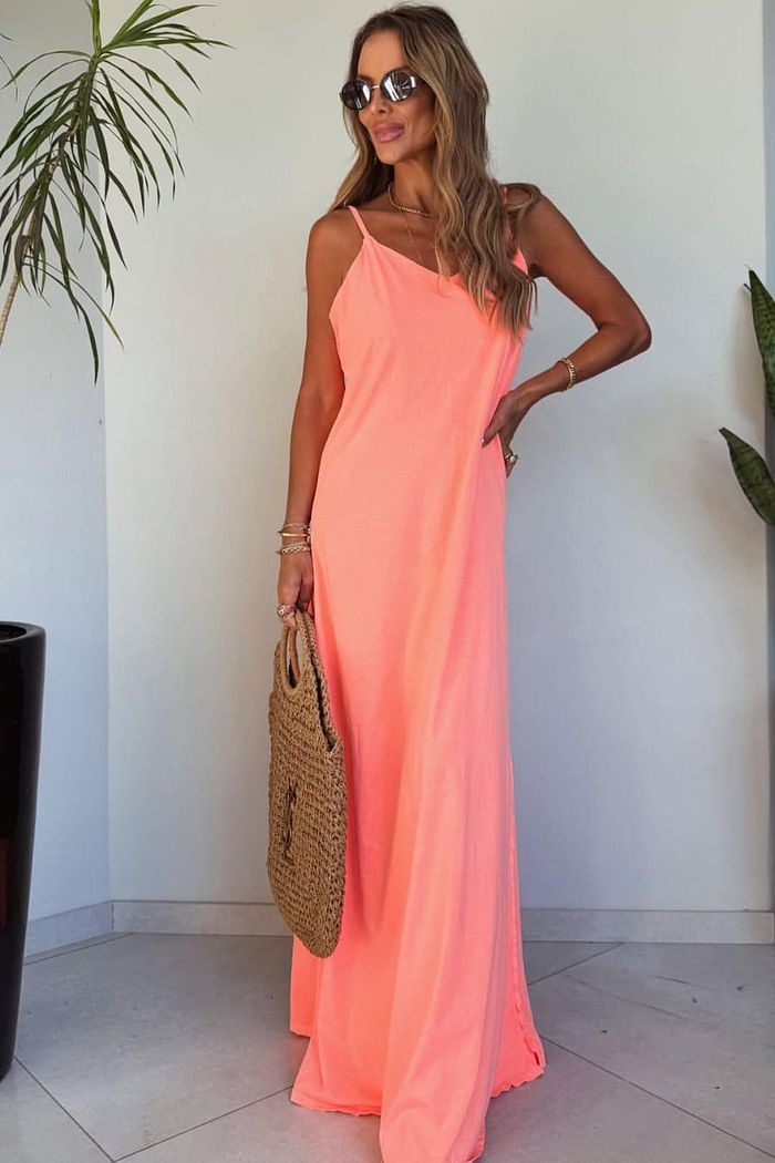 Vestido Longo Alças July Coral