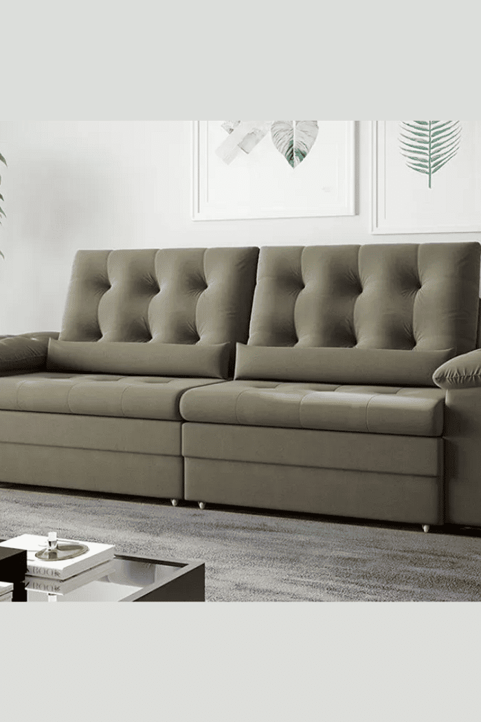 Sofá Retrátil e Reclinável 3 Lugares Columbus Bege 221 cm