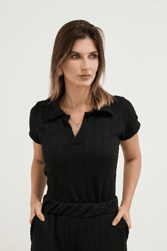 BLUSA POLO TRAMA PRETO