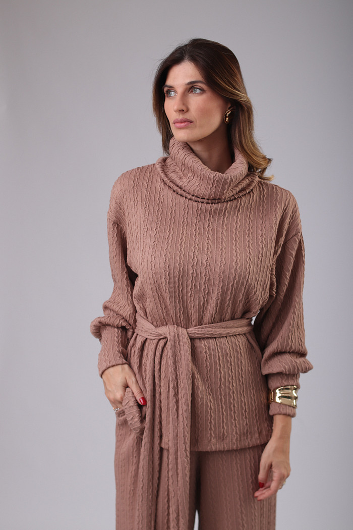 BLUSÃO GOLA ALTA TRAMA NUDE