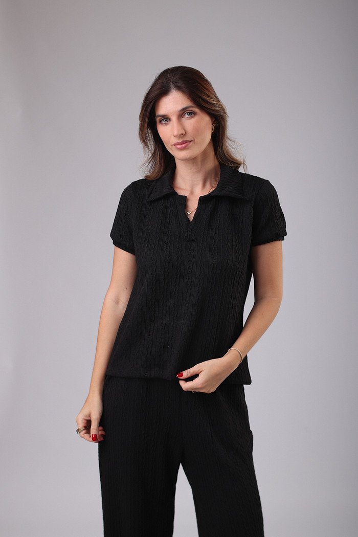 BLUSA POLO TRAMA PRETO