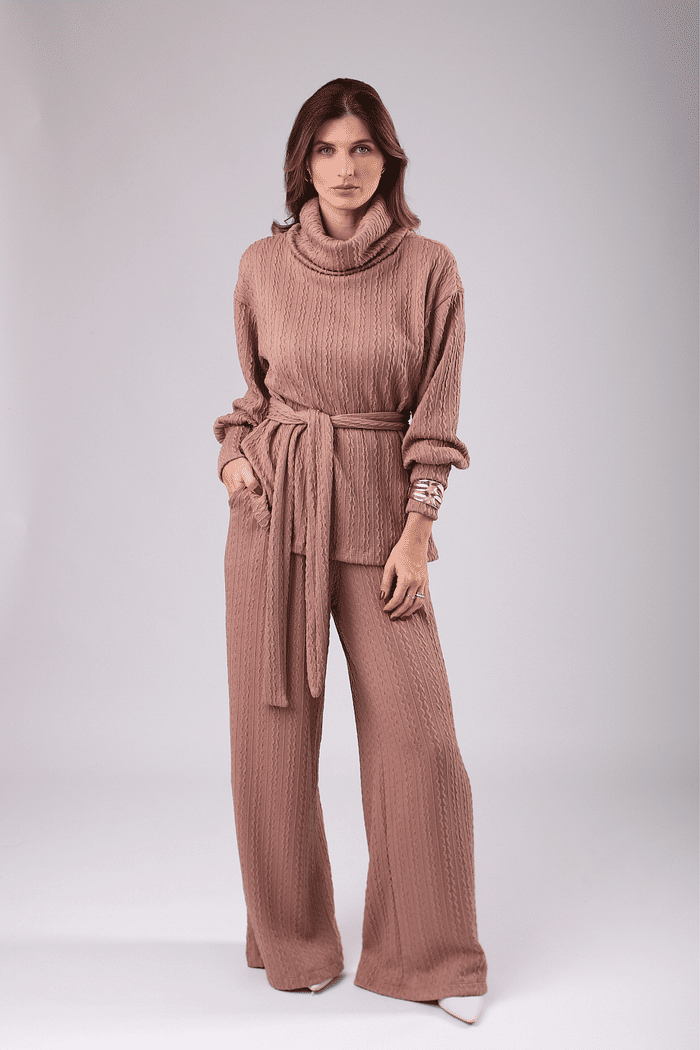 CONJUNTO  GOLA ALTA TRAMA NUDE