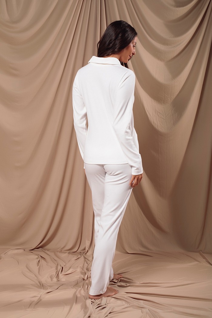 Pijama camisa e calça americano canelado de algodão com elastano