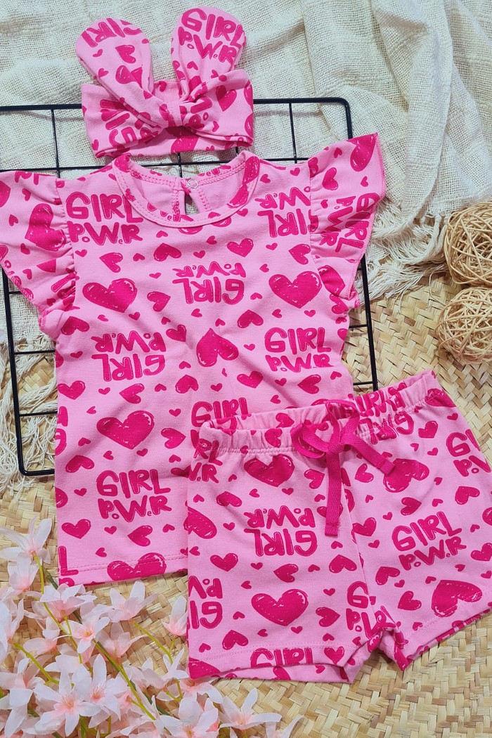 Camiseta Frufru MC + Bermuda + Laço