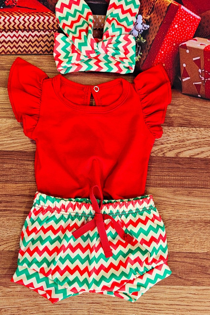 Body Frufru MC Vermelho + Shorts + Laço