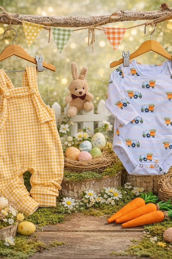 Jardineira Xadrez Laranja + Body Estampado