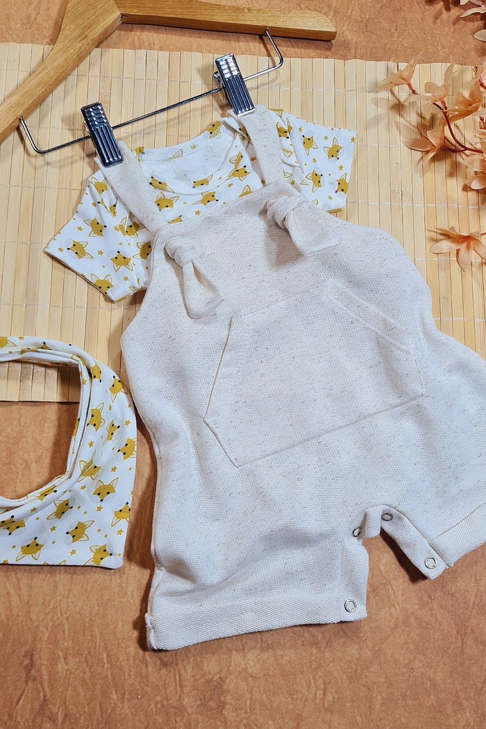 Jardineira Linho Verão + Body MC + Bandana