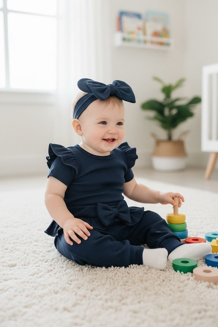 Body Frufru MC Preto + Calça frufru + Laço