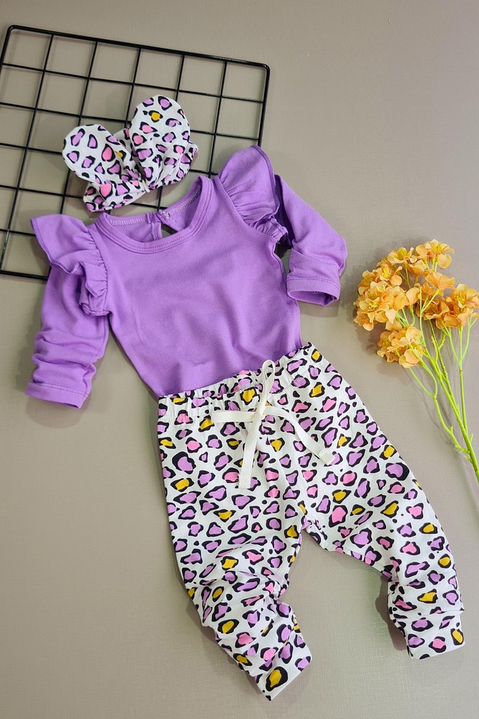 Body Frufru ML Lilás + Calça + Laço