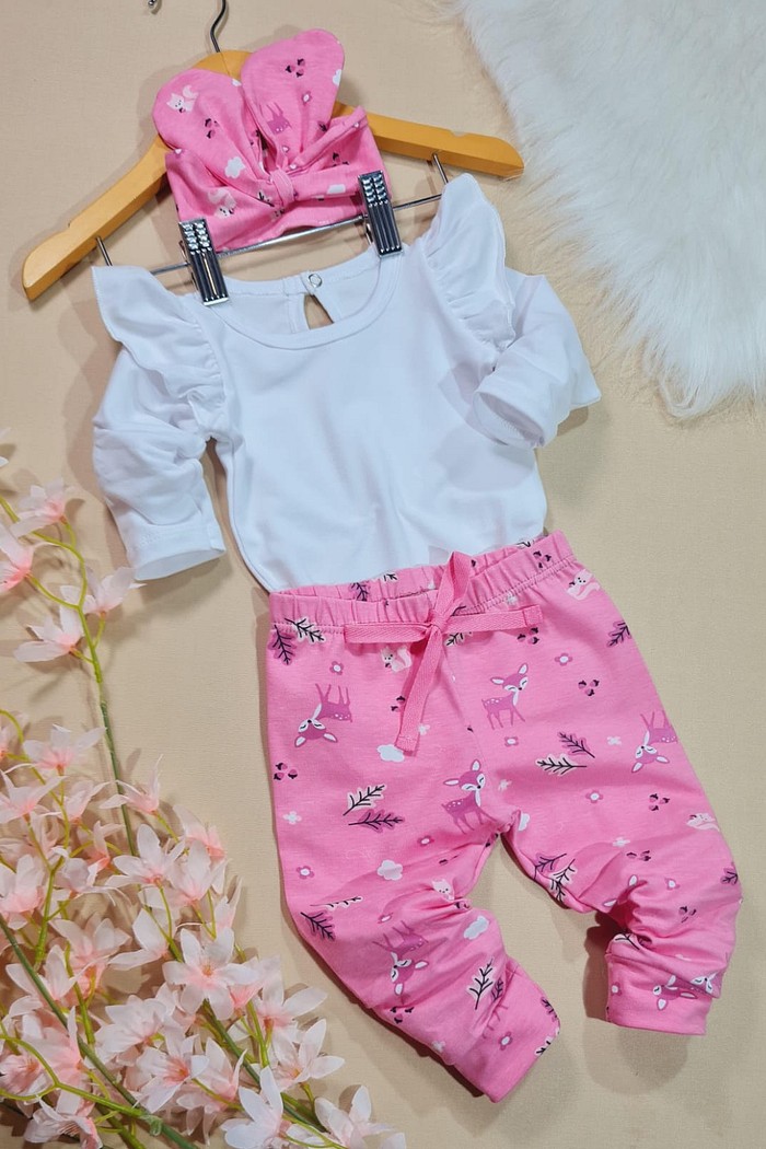 Body FruFru ML Branco+ Calça+Laço