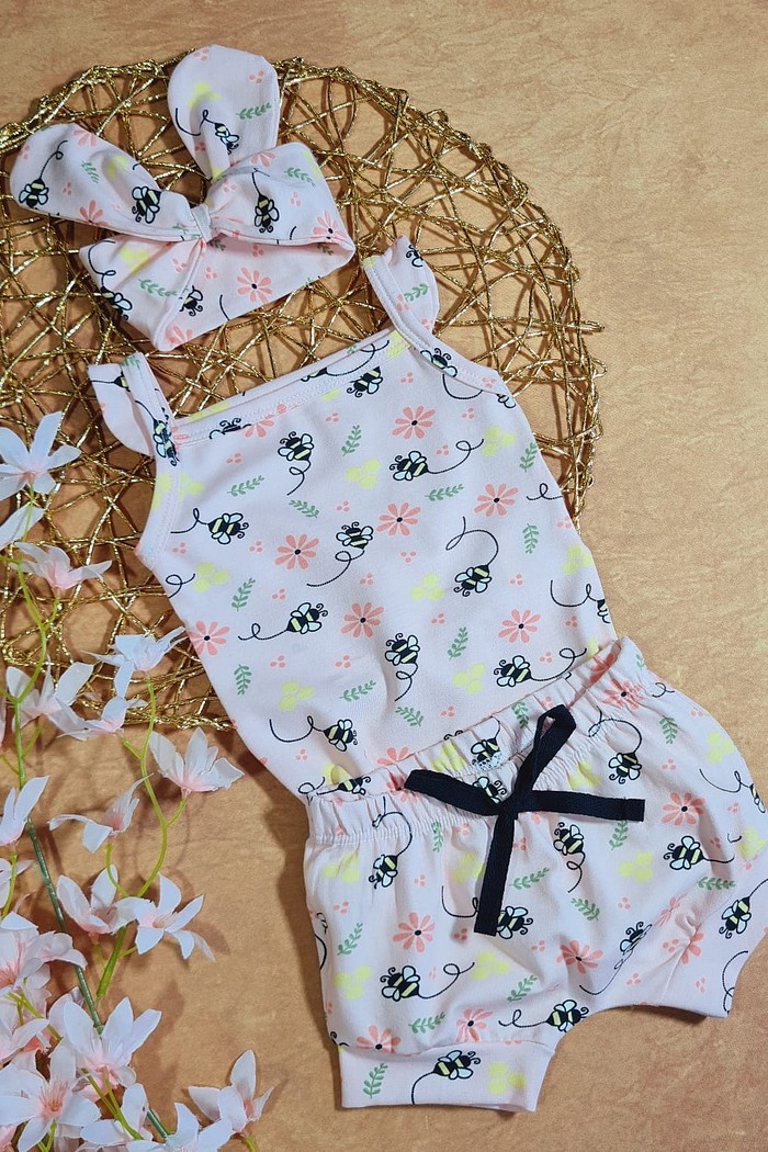 Body Alça Babado + Shorts + Laço