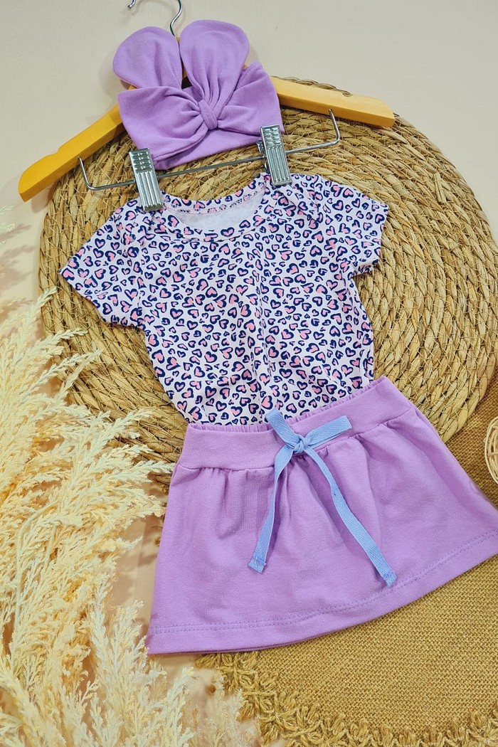 Saia Lilás + Laço Lilás + Body