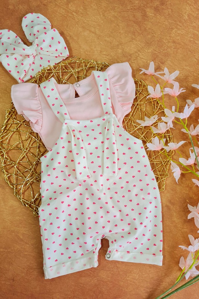 Body Frufru MC Rosa Bebê + Jardineira+ Laço