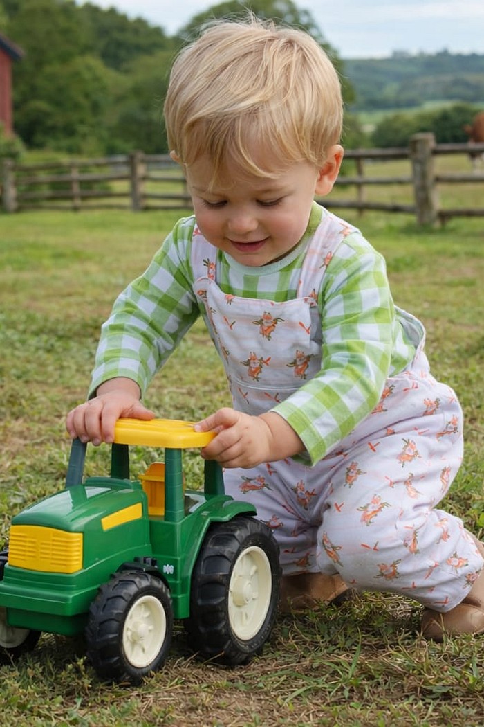 Camiseta Xadrez Verde + Jardineira Estampada