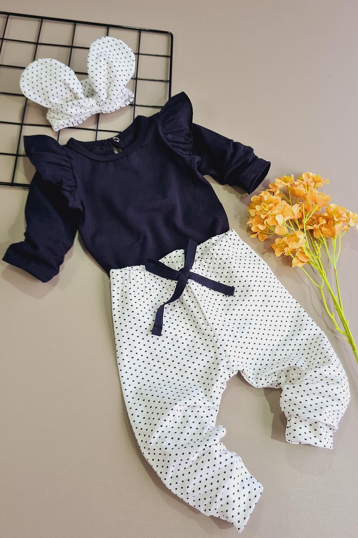 Body Frufru ML Preto + Calça + Laço