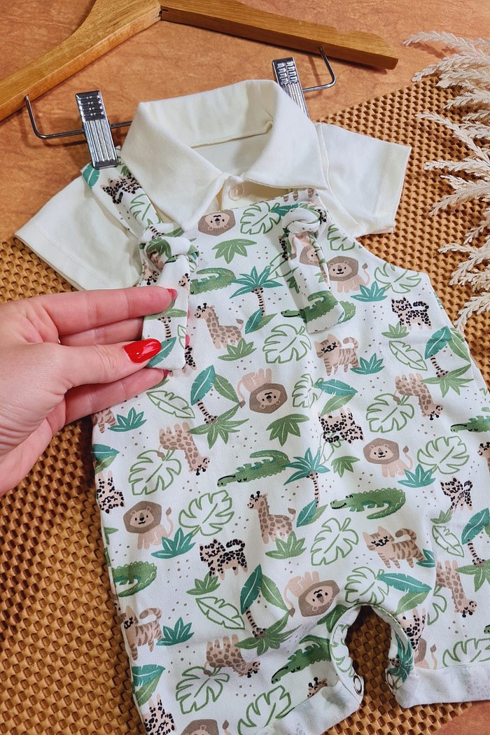 Body Polo MC Off + Jardineira