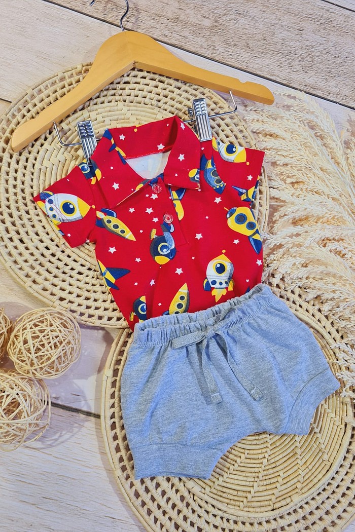 Shorts Cotton Mescla + Body  Polo MC Estampado