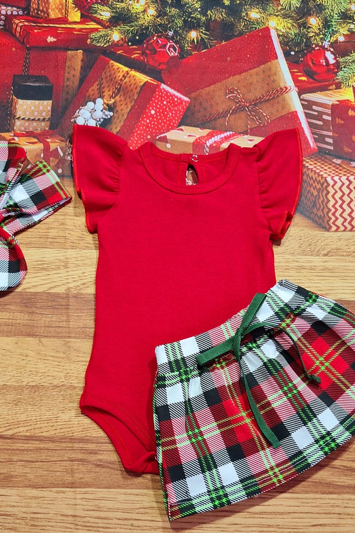 Body Frufru MC Vermelho + Saia + Laço