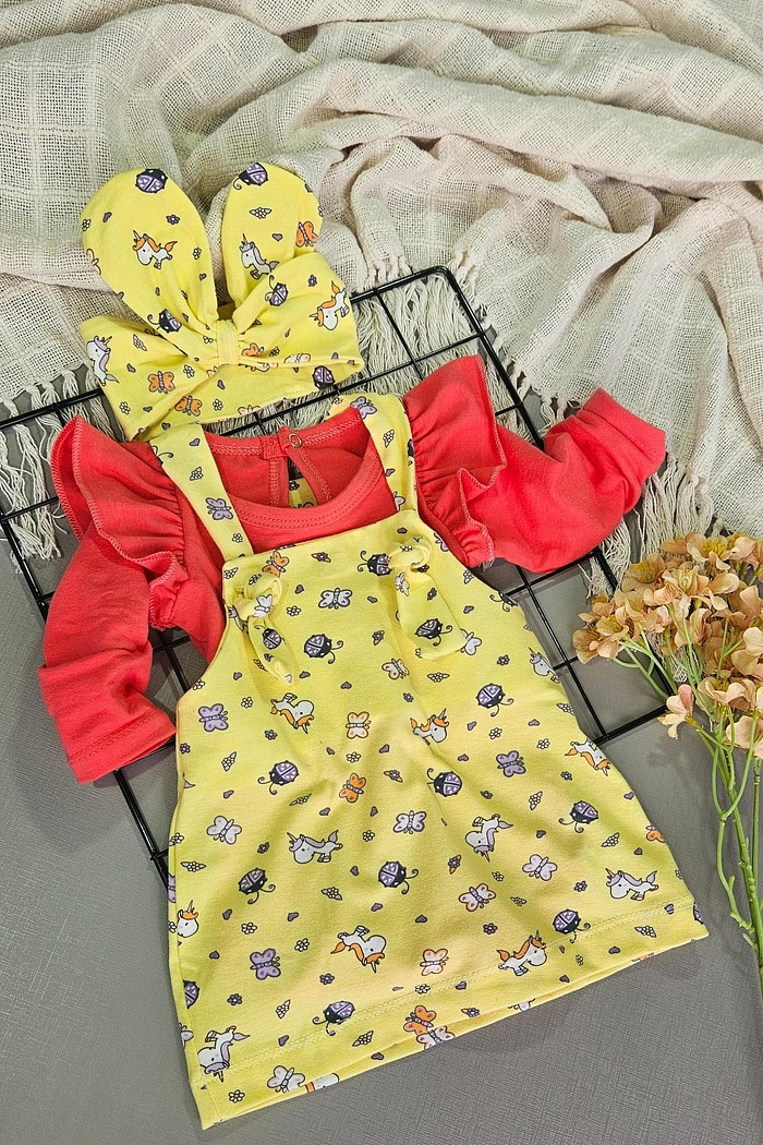 Body Frufru ML Coral + Salopete + Laço