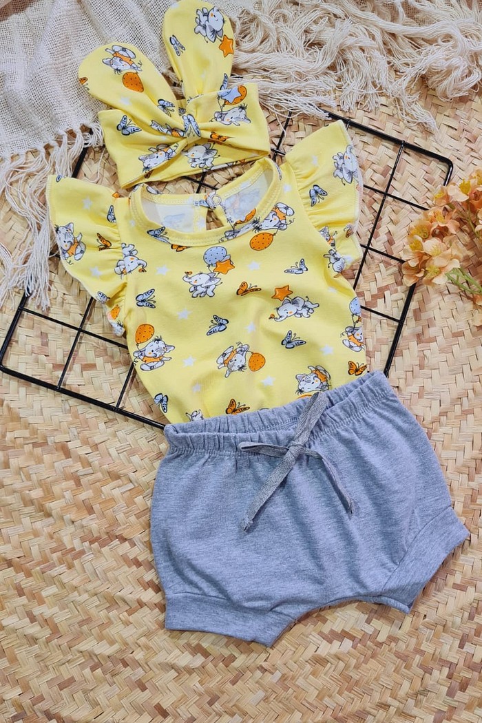 Shorts Mescla + Body Frufru MC + Laço