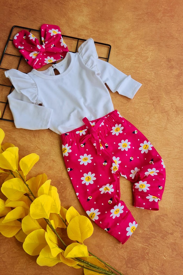 Body FruFru ML Branco+ Calça+Laço