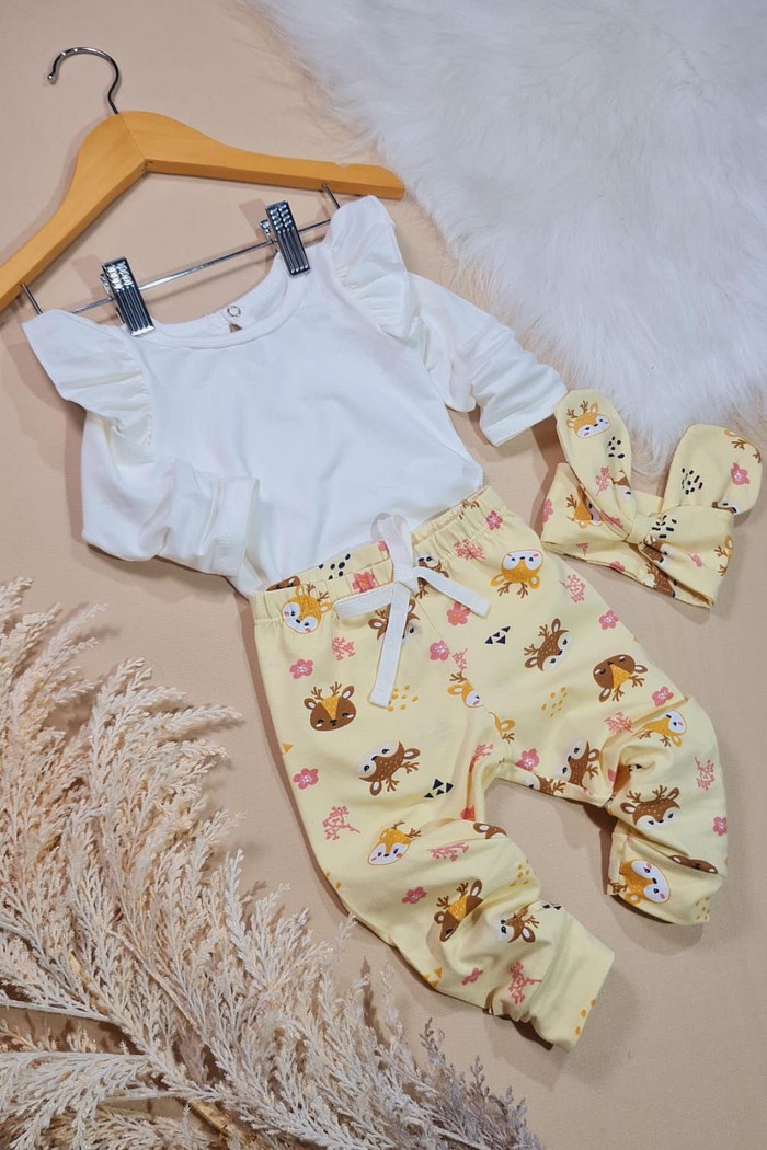 Body Frufru ML Off + Calça + Laço