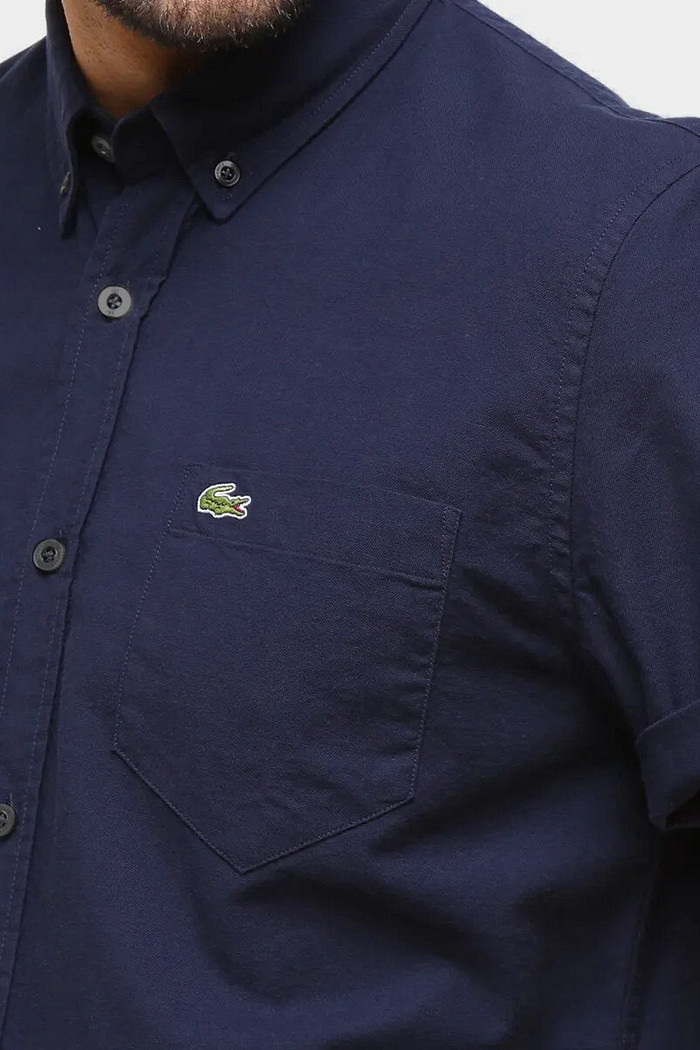 Camisa Lacoste Manga Curta Regular Pocket Oxford Azul Marinho