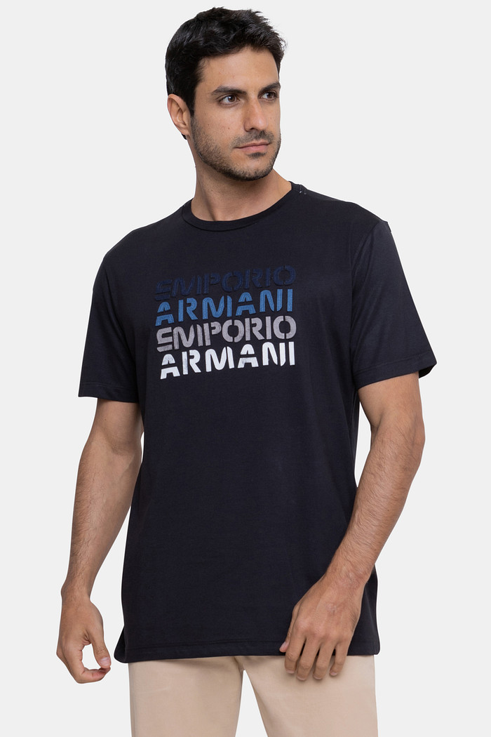 Camiseta Emporio Armani Masculina Cutout Letters Preta