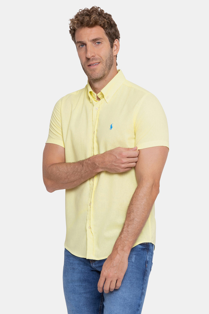 Camisa Ralph Lauren Masculina Manga Curta Linho Amarela