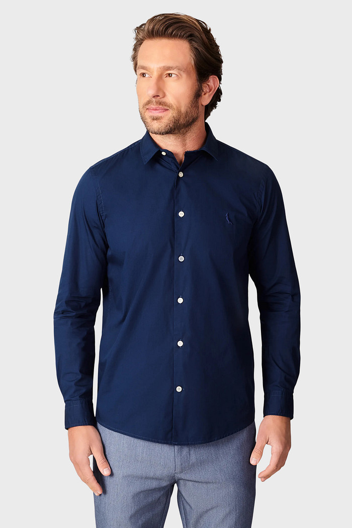 Camisa Reserva Masculina Regular Tricoline Leve Azul Marinho