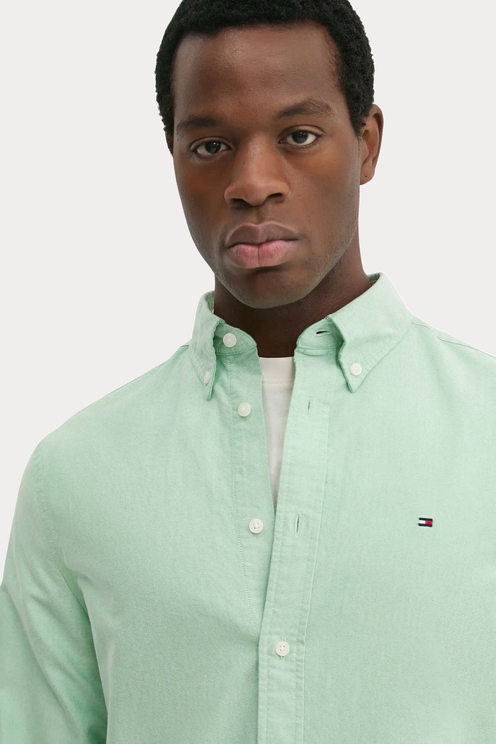 Camisa Tommy Hilfiger Regular Fit Cotton Oxford Verde Claro