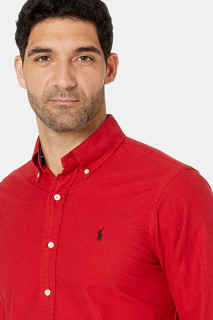 Camisa Ralph Lauren Custom Fit Masculina Black Icon Oxford Vermelha